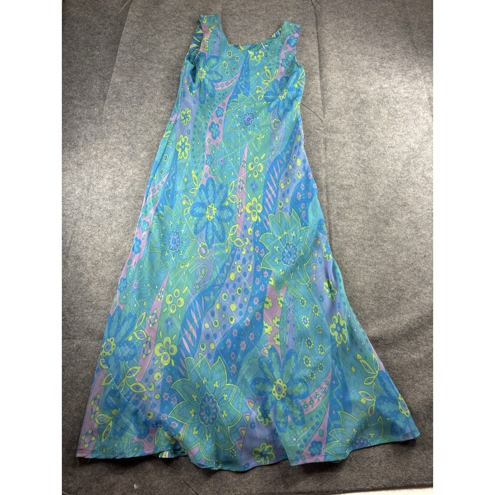 VTG Maxi Dress 70s Reversible Hippie Mod Bright Flower Power Floral Women's S?